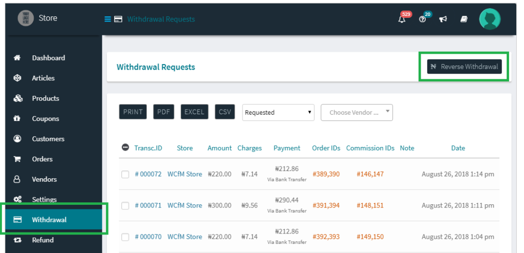 WCFM Marketplace - Reverse Withdrawal | WC Lovers